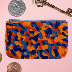 Blue And Orange Camouflage Pattern Large Coin Purse by SpinnyChairDesigns