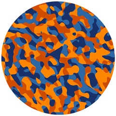 Blue And Orange Camouflage Pattern Wooden Puzzle Round by SpinnyChairDesigns