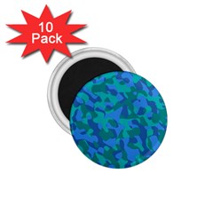 Blue Turquoise Teal Camouflage Pattern 1 75  Magnets (10 Pack)  by SpinnyChairDesigns