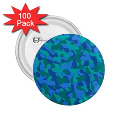 Blue Turquoise Teal Camouflage Pattern 2 25  Buttons (100 Pack)  by SpinnyChairDesigns