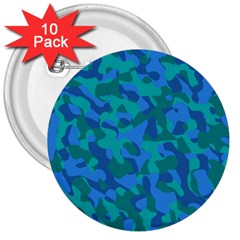 Blue Turquoise Teal Camouflage Pattern 3  Buttons (10 Pack)  by SpinnyChairDesigns