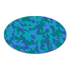 Blue Turquoise Teal Camouflage Pattern Oval Magnet by SpinnyChairDesigns