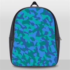 Blue Turquoise Teal Camouflage Pattern School Bag (large) by SpinnyChairDesigns