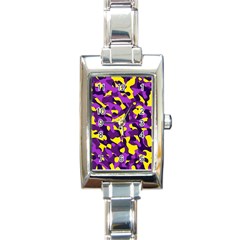 Purple And Yellow Camouflage Pattern Rectangle Italian Charm Watch by SpinnyChairDesigns