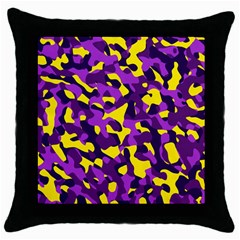 Purple And Yellow Camouflage Pattern Throw Pillow Case (black) by SpinnyChairDesigns