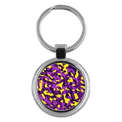 Purple And Yellow Camouflage Pattern Key Chain (round) by SpinnyChairDesigns