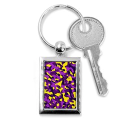 Purple And Yellow Camouflage Pattern Key Chain (rectangle) by SpinnyChairDesigns