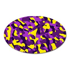 Purple And Yellow Camouflage Pattern Oval Magnet by SpinnyChairDesigns