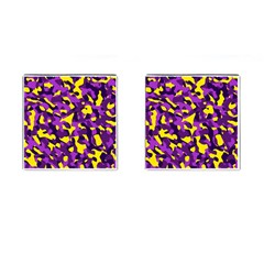 Purple And Yellow Camouflage Pattern Cufflinks (square) by SpinnyChairDesigns