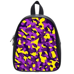 Purple And Yellow Camouflage Pattern School Bag (small) by SpinnyChairDesigns