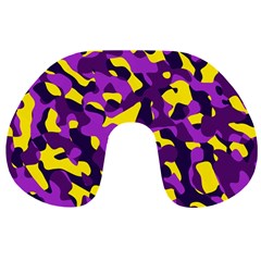 Purple And Yellow Camouflage Pattern Travel Neck Pillow by SpinnyChairDesigns