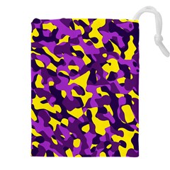 Purple And Yellow Camouflage Pattern Drawstring Pouch (5xl) by SpinnyChairDesigns