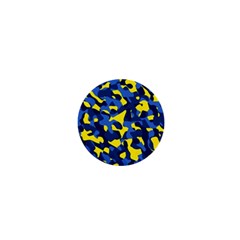 Blue And Yellow Camouflage Pattern 1  Mini Magnets by SpinnyChairDesigns