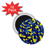 Blue And Yellow Camouflage Pattern 1 75  Magnets (10 Pack)  by SpinnyChairDesigns