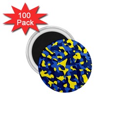 Blue And Yellow Camouflage Pattern 1 75  Magnets (100 Pack)  by SpinnyChairDesigns