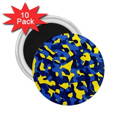 Blue And Yellow Camouflage Pattern 2 25  Magnets (10 Pack)  by SpinnyChairDesigns