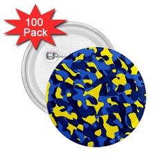 Blue And Yellow Camouflage Pattern 2 25  Buttons (100 Pack)  by SpinnyChairDesigns