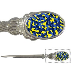 Blue And Yellow Camouflage Pattern Letter Opener by SpinnyChairDesigns