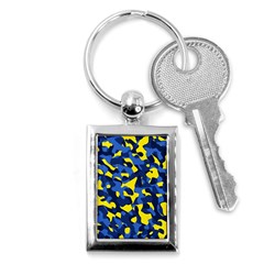 Blue And Yellow Camouflage Pattern Key Chain (rectangle) by SpinnyChairDesigns