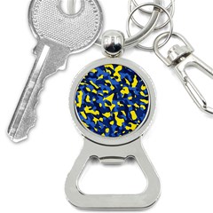 Blue And Yellow Camouflage Pattern Bottle Opener Key Chain by SpinnyChairDesigns