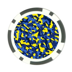 Blue And Yellow Camouflage Pattern Poker Chip Card Guard by SpinnyChairDesigns