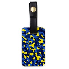 Blue And Yellow Camouflage Pattern Luggage Tag (one Side) by SpinnyChairDesigns