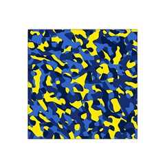 Blue And Yellow Camouflage Pattern Satin Bandana Scarf by SpinnyChairDesigns