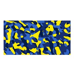 Blue And Yellow Camouflage Pattern Satin Shawl by SpinnyChairDesigns