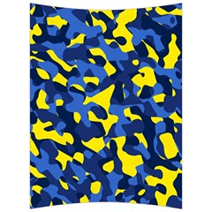 Blue And Yellow Camouflage Pattern Back Support Cushion by SpinnyChairDesigns