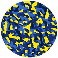 Blue And Yellow Camouflage Pattern Wooden Puzzle Round by SpinnyChairDesigns