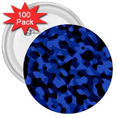 Black And Blue Camouflage Pattern 3  Buttons (100 Pack)  by SpinnyChairDesigns