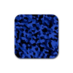 Black And Blue Camouflage Pattern Rubber Square Coaster (4 Pack)  by SpinnyChairDesigns