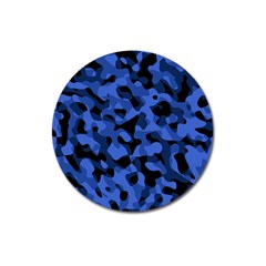 Black And Blue Camouflage Pattern Magnet 3  (round) by SpinnyChairDesigns