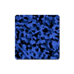 Black And Blue Camouflage Pattern Square Magnet by SpinnyChairDesigns