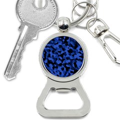 Black And Blue Camouflage Pattern Bottle Opener Key Chain by SpinnyChairDesigns