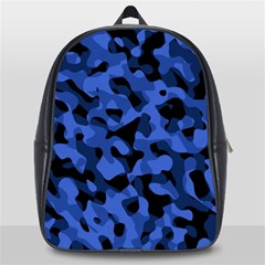 Black And Blue Camouflage Pattern School Bag (large) by SpinnyChairDesigns