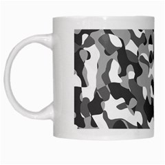 Grey And White Camouflage Pattern White Mugs by SpinnyChairDesigns