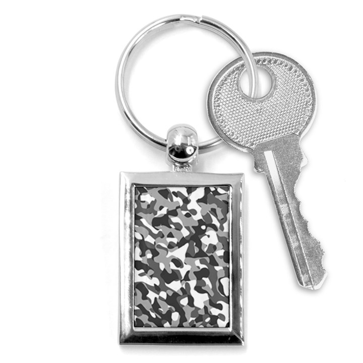 Grey and White Camouflage Pattern Key Chain (Rectangle)