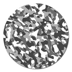 Grey And White Camouflage Pattern Magnet 5  (round) by SpinnyChairDesigns