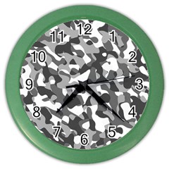 Grey And White Camouflage Pattern Color Wall Clock by SpinnyChairDesigns