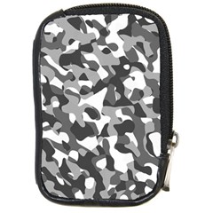 Grey And White Camouflage Pattern Compact Camera Leather Case by SpinnyChairDesigns