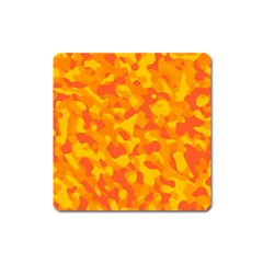 Orange And Yellow Camouflage Pattern Square Magnet by SpinnyChairDesigns