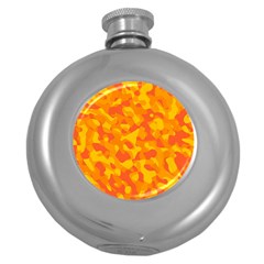 Orange And Yellow Camouflage Pattern Round Hip Flask (5 Oz) by SpinnyChairDesigns