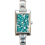 Teal and White Camouflage Pattern Rectangle Italian Charm Watch Front