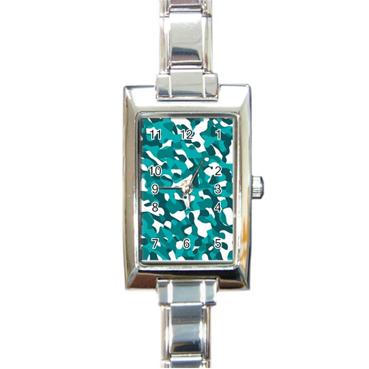 Teal and White Camouflage Pattern Rectangle Italian Charm Watch