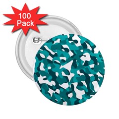 Teal And White Camouflage Pattern 2 25  Buttons (100 Pack)  by SpinnyChairDesigns