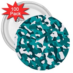 Teal And White Camouflage Pattern 3  Buttons (100 Pack)  by SpinnyChairDesigns