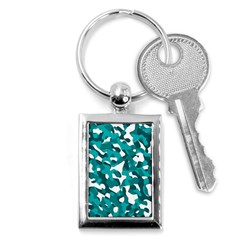 Teal And White Camouflage Pattern Key Chain (rectangle) by SpinnyChairDesigns