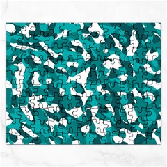 Teal And White Camouflage Pattern Rectangular Jigsaw Puzzl by SpinnyChairDesigns