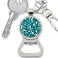 Teal And White Camouflage Pattern Bottle Opener Key Chain by SpinnyChairDesigns